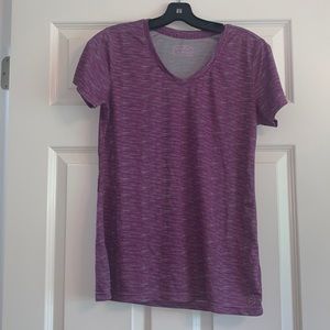 Be inspired purple striped v neck t shirt.